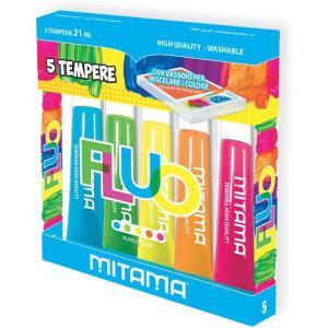 Tempera glitter blister 5 tubi da 21 ml in 5 colori fluo assortiti