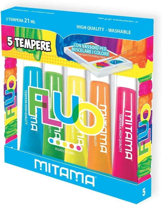mitama mitama tempera glitter blister 5 tubi da 21 ml in 5 colori fluo assortiti - foto 1