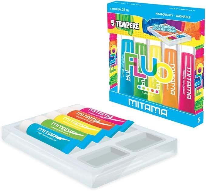 mitama mitama tempera glitter blister 5 tubi da 21 ml in 5 colori fluo assortiti - foto 2