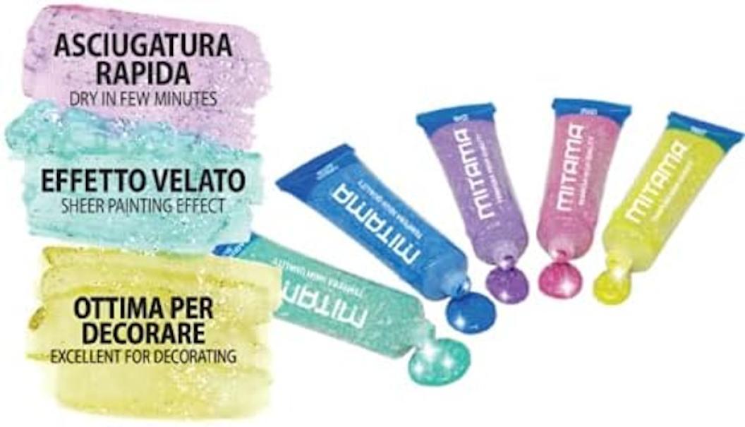 mitama mitama tempera glitter blister 5 tubi da 21 ml in 5 colori pastel assortiti - foto 3