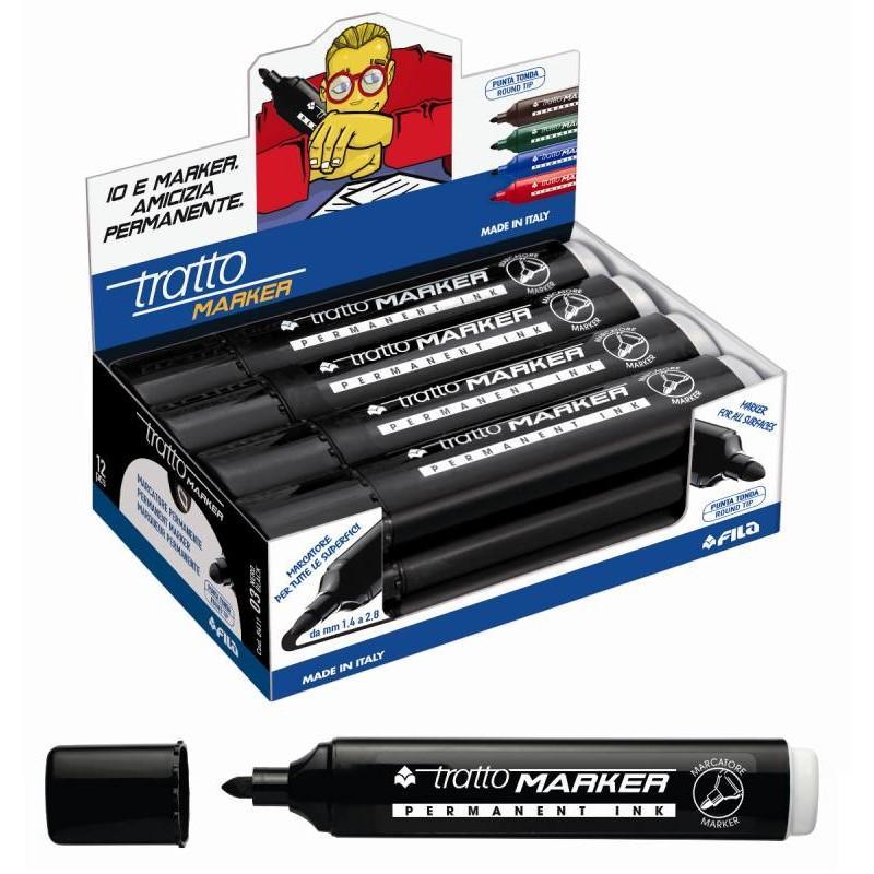 tratto tratto marker 12 pz marcatore indelebile punta tonda colore nero tratto da 1,4 mm a 2,8 mm - foto 1