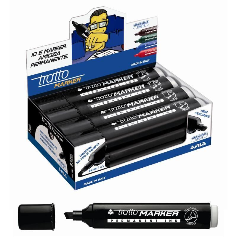 tratto tratto marker 12 pz marcatore indelebile punta a scalpello colore nero tratto da 1,0 mm a 5,0 mm - foto 1