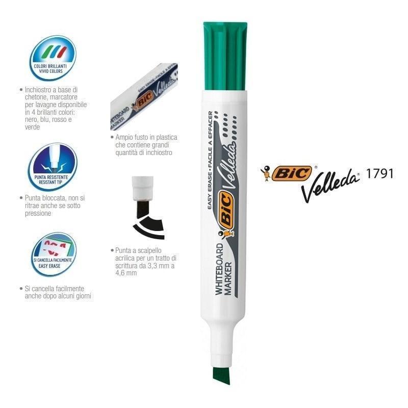 bic bic 12 pz pennarello marcatore velleda 1791 punta a scalpello tratto da 3,3 a 4,6 mm colore verde - foto 2
