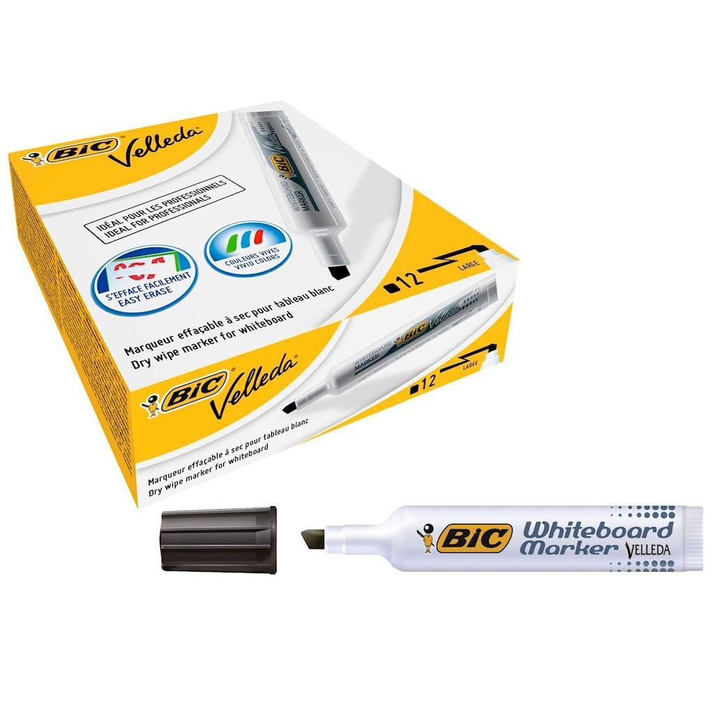bic bic 12 pz pennarello marcatore velleda 1791 punta a scalpello tratto da 3,3 a 4,6 mm colore nero - foto 1