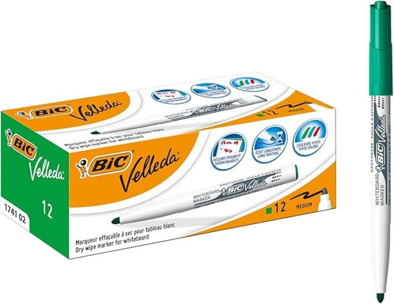 bic bic 12 pz pennarello marcatore velleda 1741 punta tonda tratto da 1,4 mm colore verde - foto 1