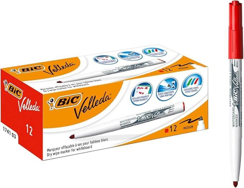 bic bic 12 pz pennarello marcatore velleda 1741 punta tonda tratto da 1,4 mm colore rosso - foto 1