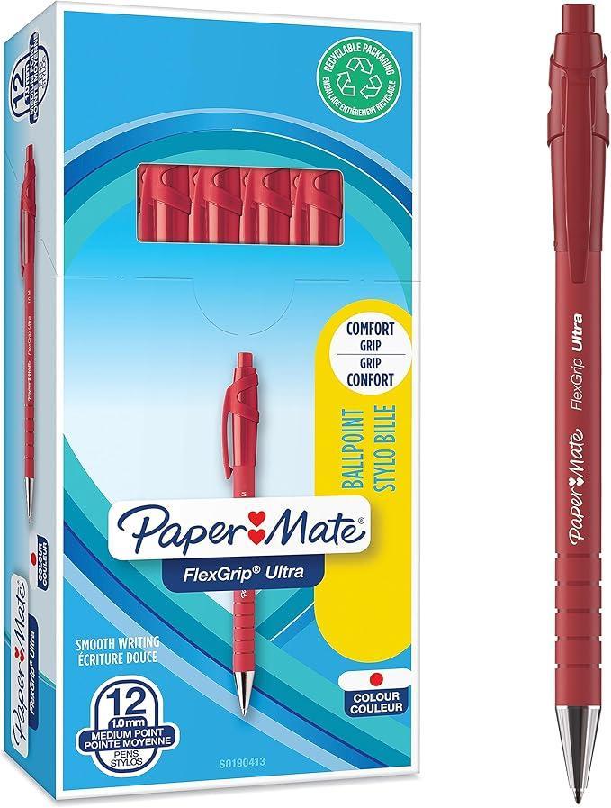 paper mate paper mate flexgrip ultra 12 pz penna a sfera a scatto colore rosso, punta media da 1,0 mm - foto 1