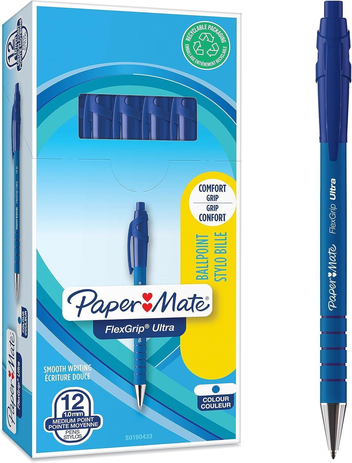 paper mate paper mate flexgrip ultra 12 pz penna a sfera a scatto colore blu, punta media da 1,0 mm - foto 1