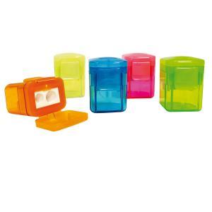 20pz temperino smart 2 fori con contenitore in plastica colori fluo