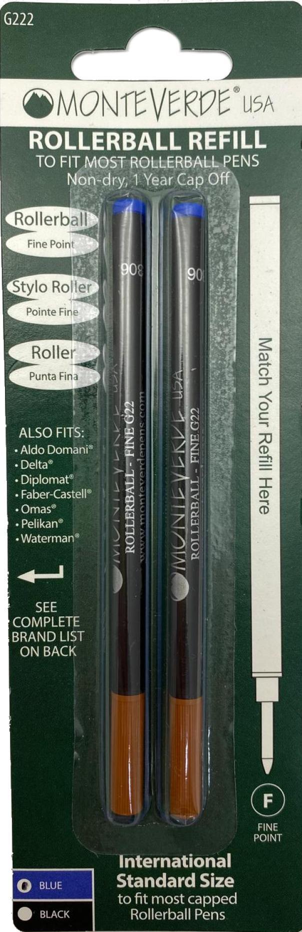 monteverde monteverde refill roller punta fine in blister da 2 pezzi colore blu - foto 1