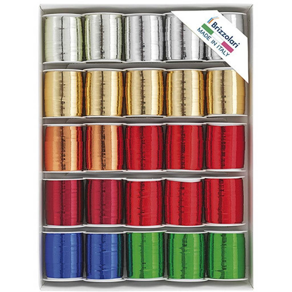 brizzolari brizzolari 25 pz. rocchetti nastri regalo 10mmx10mt 8270 colori assortiti metallici - foto 1