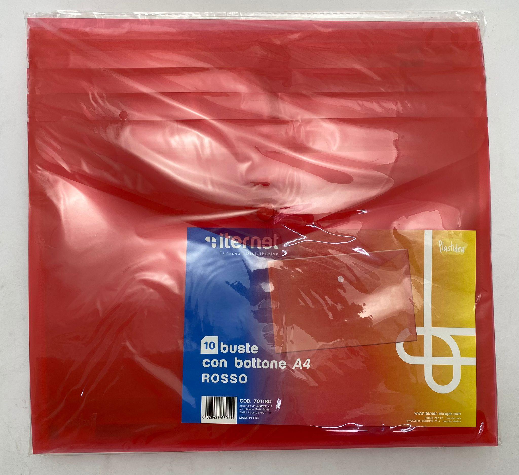 iternet iternet plastidea 10 pz buste con bottone portadocumenti a4 colore rosso - foto 1