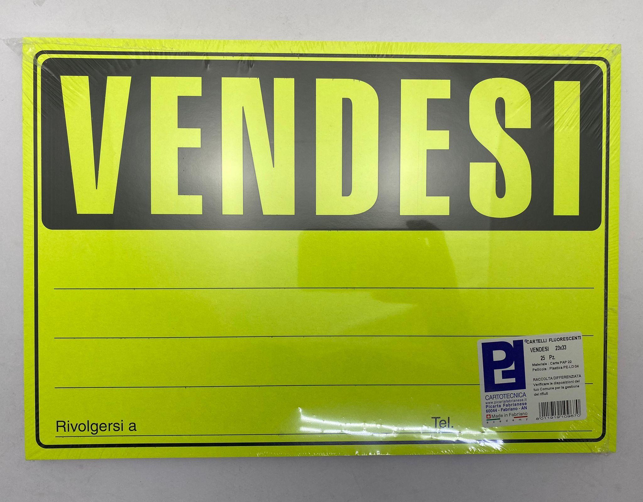 picarta fabrianese srl picarta fabrianese 25 pz cartelli vendesi 22x33 cm colori assortiti fluo - foto 1