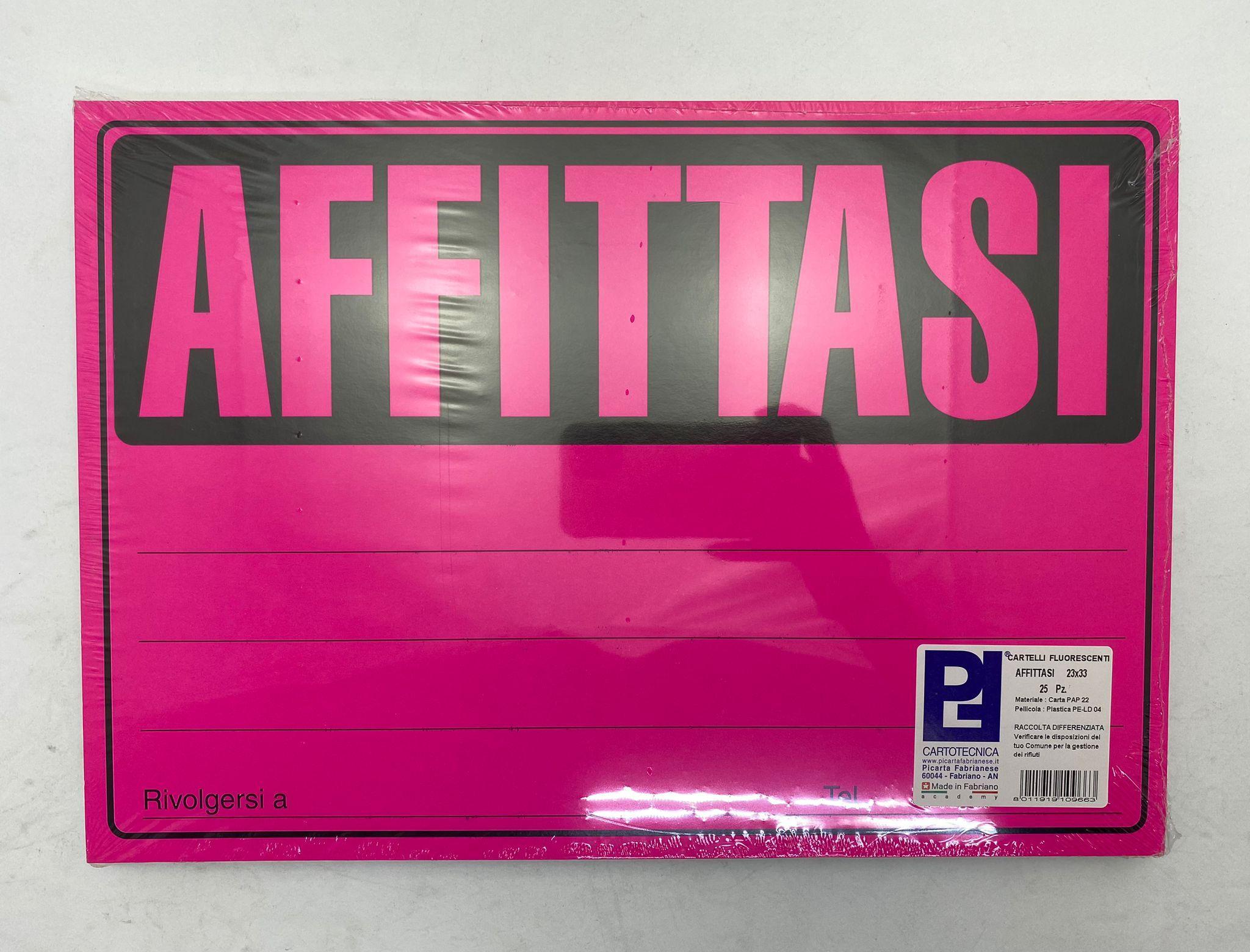 picarta fabrianese srl picarta fabrianese 25 pz cartelli affittasi 22x33 cm colori assortiti fluo - foto 1