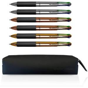4 multi set 6 pz penne a sfera cromate 4 colori + astuccio piccolo tratto 1.0 mm