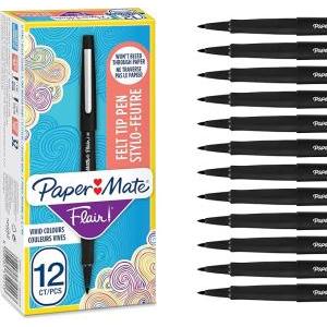 Nylon flair 12 pz penna nero punta in feltro m tratto 0,7 mm