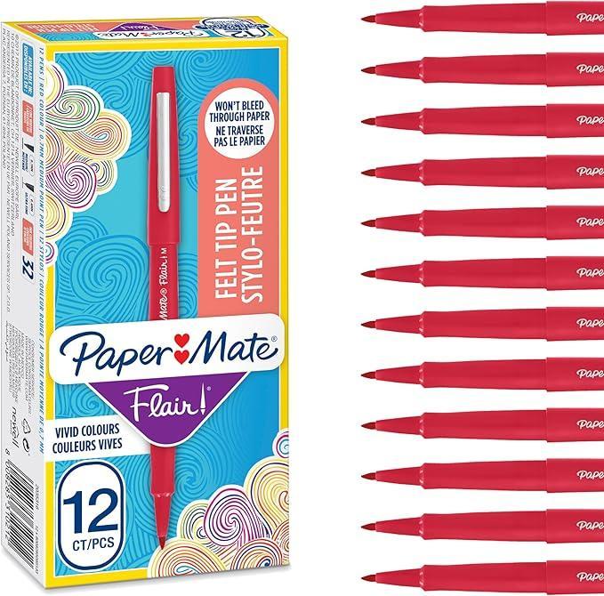 paper mate paper mate nylon flair 12 pz penna rosso punta in feltro m tratto 0,7 mm - foto 1