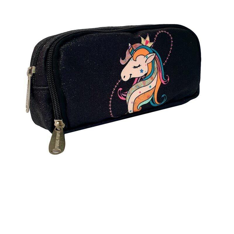 tinta unita astuccio busta unicorn nero glitter attrezzato 3 zip tinta unita 11x7x22cm 51077 - foto 1