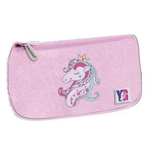 Astuccio borsellino triangolare unicorn rosa glitter  young people 10x22x8cm