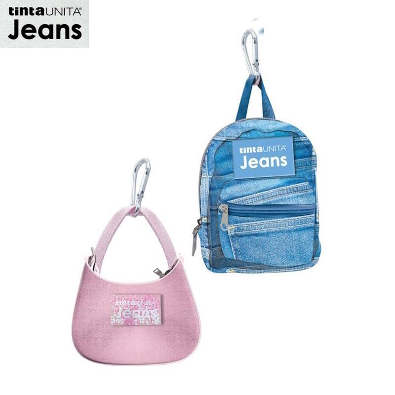 tinta unita tinta unita jeans portatutto mini 2 varianti jeans e rosa glitter - foto 1