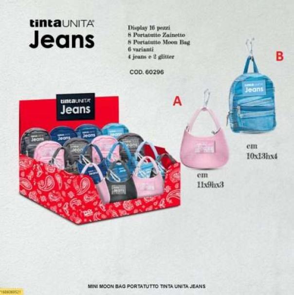 tinta unita tinta unita jeans portatutto mini 2 varianti jeans e rosa glitter - foto 3