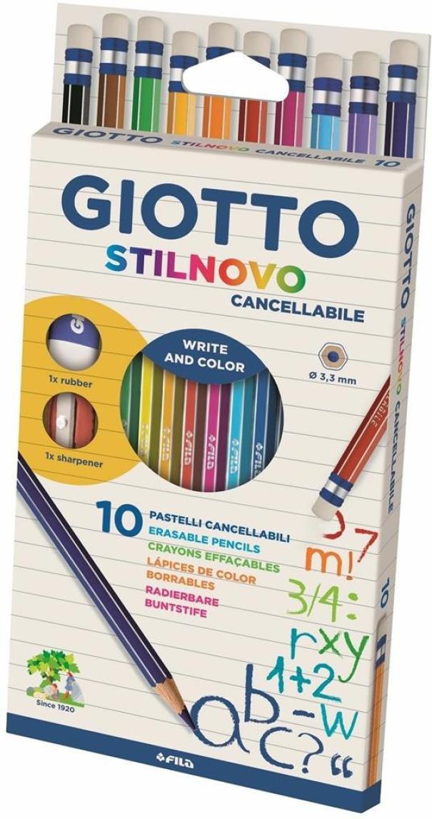 giotto giotto stilnovo cancellabile pastelli 10 colori con gomma e temperino - foto 1