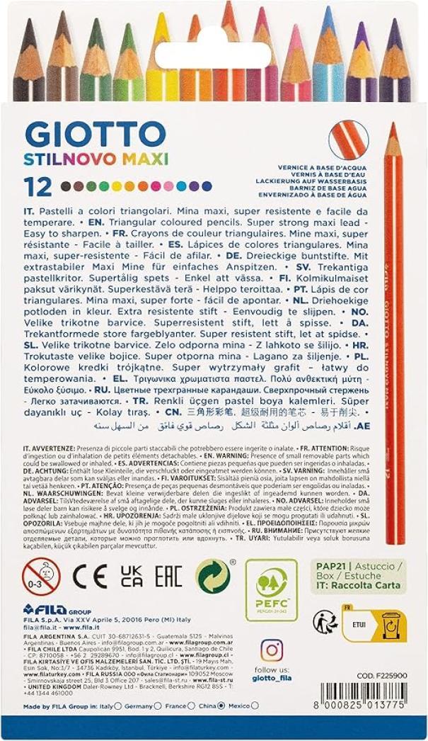 giotto giotto stilnovo maxi pastelli 12 colori mina 4,3 mm - foto 2