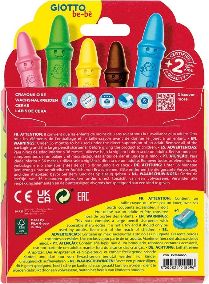 giotto giotto bebè pastelli a cera 10 colori mina 7 mm con temperino - foto 2