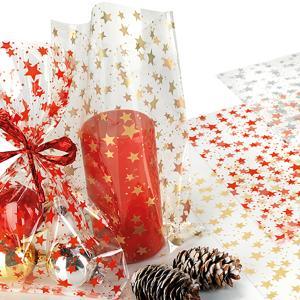Pnp plast 50pz buste alimentari trasparenti starry 20x32cm con stelle rosse