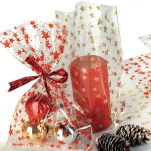 Pnp plast 50pz buste alimentari trasparenti starry 25x40cm con stelle oro