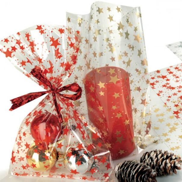 p.n.p. plast pnp plast 50pz buste alimentari trasparenti starry 25x40cm con stelle oro - foto 1