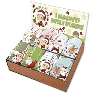 Cromo espositore 40pz calamite di natale in legno ø 5cm assortiti nt.7972