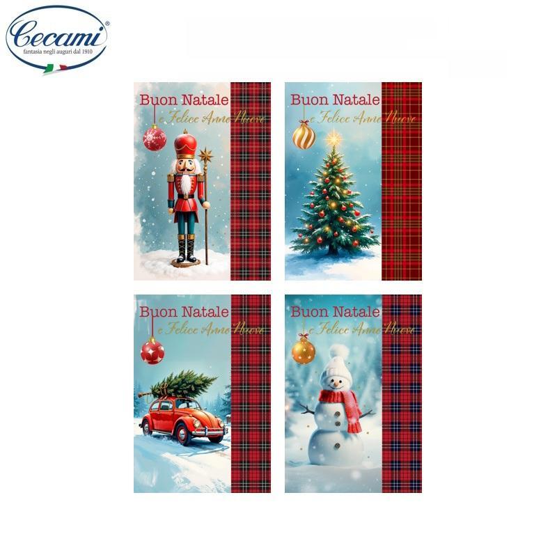 cecami cecami 12pz biglietti auguri buon natale tartan 12x18cm 50178bn - foto 1