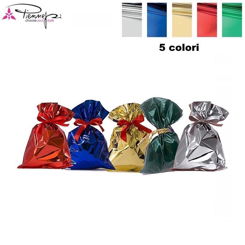 p.n.p. plast pnp 100 buste sacchetti regalo natale 16x25cm 5 colori metallizzati - foto 1