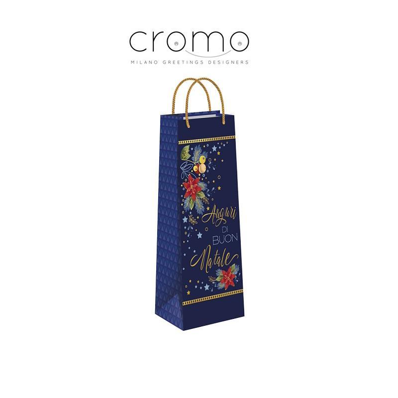 cromo srl cromo 12 pz. shopper natale buste porta bottiglia 37x12,7x11,3 cm con manico - foto 1