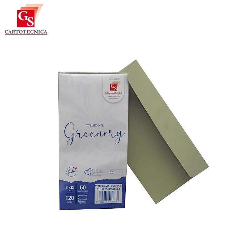 gs cartotecnica gs cartotecnica 50pz buste da lettera greenery verde salvia 11x22cm 120gr/mq - foto 1