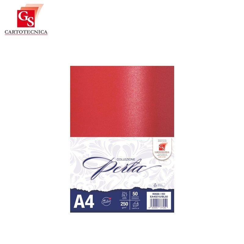 gs cartotecnica gs cartotecnica 50 fg. cartoncino perla rosso a4 (21x29,7cm) 250gr/mq - foto 1