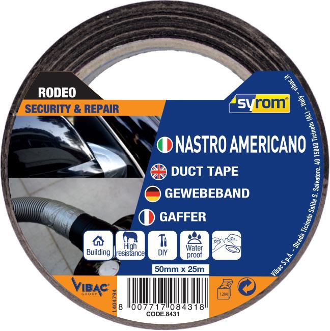 vibac vibac nastro adesivo americano telato rodeo nero 50mmx25mt - foto 1