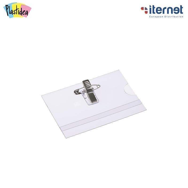 iternet plastidea 50pz porta badge portanome con spilla 91x64mm cod.7190 - foto 1