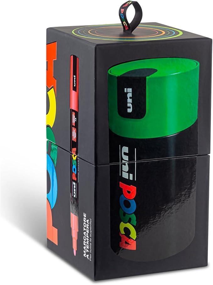 osama uni posca gift box verde 18pz marcatori pennarelli colori assortiti - foto 2