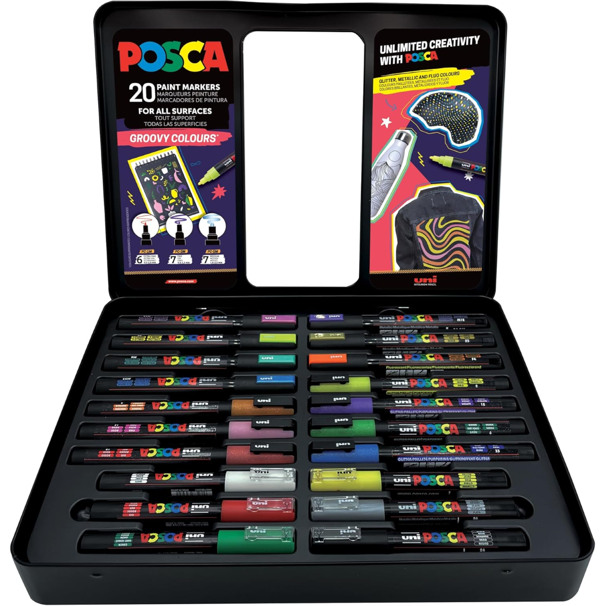 osama uni posca valigetta metallo groovy 20pz marcatori pennarelli col. assortiti - foto 1