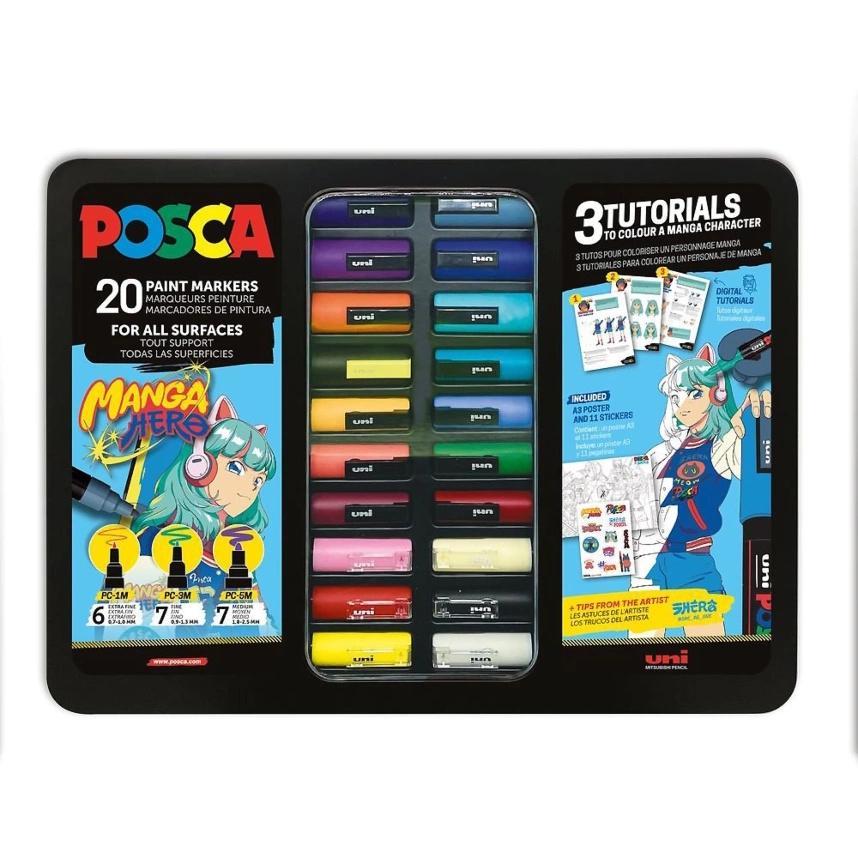 osama uni posca valigetta metallo 20pz marcatori pennarelli assortiti manga hero - foto 2