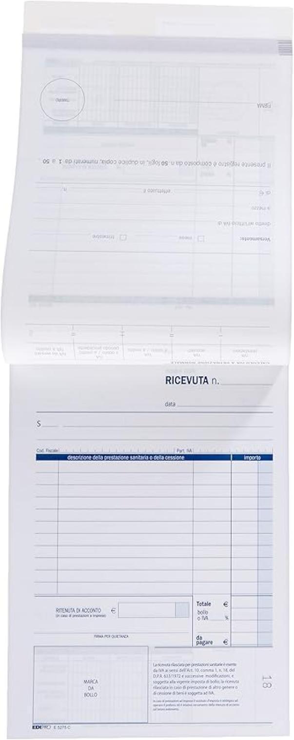edipro edipro 10pz blocco ricevute sanitarie 50 fg. in 2 copie 15x23 cm e5275cn - foto 2