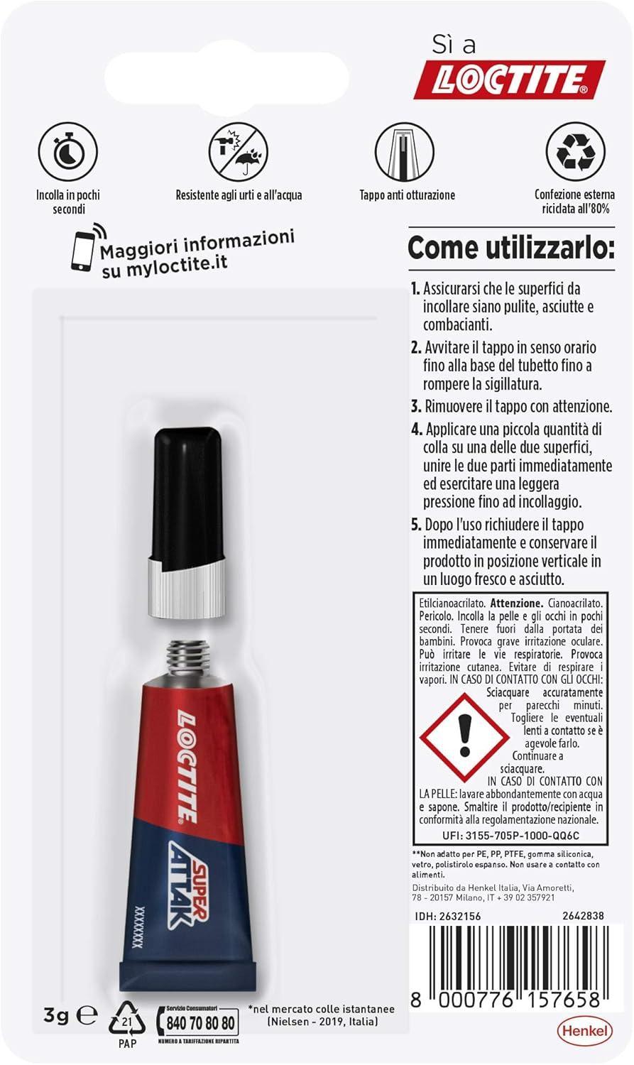 loctite loctite super attak 24pz tubetto di colla da 3 gr - foto 2