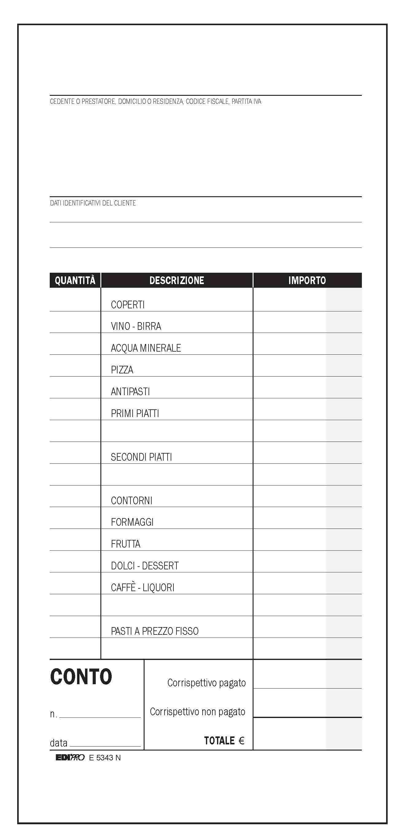 edipro edipro 10pz conto ristorante con dettaglio voci 100fg. 22x9,9cm e5343n - foto 2