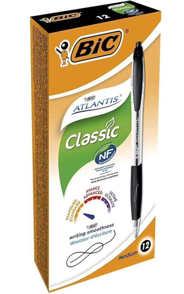 bic bic atlantis classic 12 pz. penne a sfera punta media 1 mm nero - foto 1