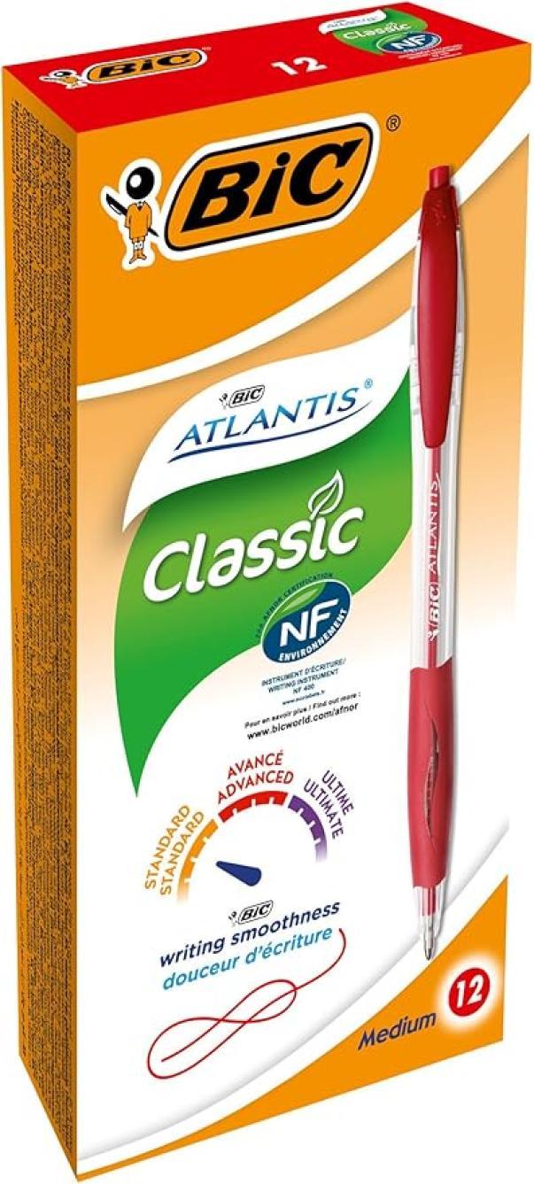 bic bic atlantis classic 12 pz. penne a sfera punta media 1 mm rosso - foto 1