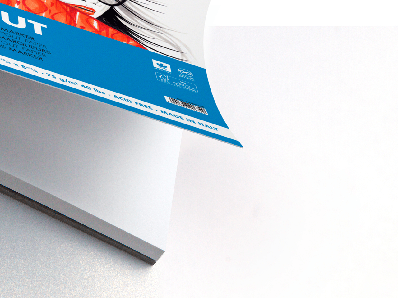 Dettaglio blocco carta layout Fabriano A4 ideale per marker e illustrazione