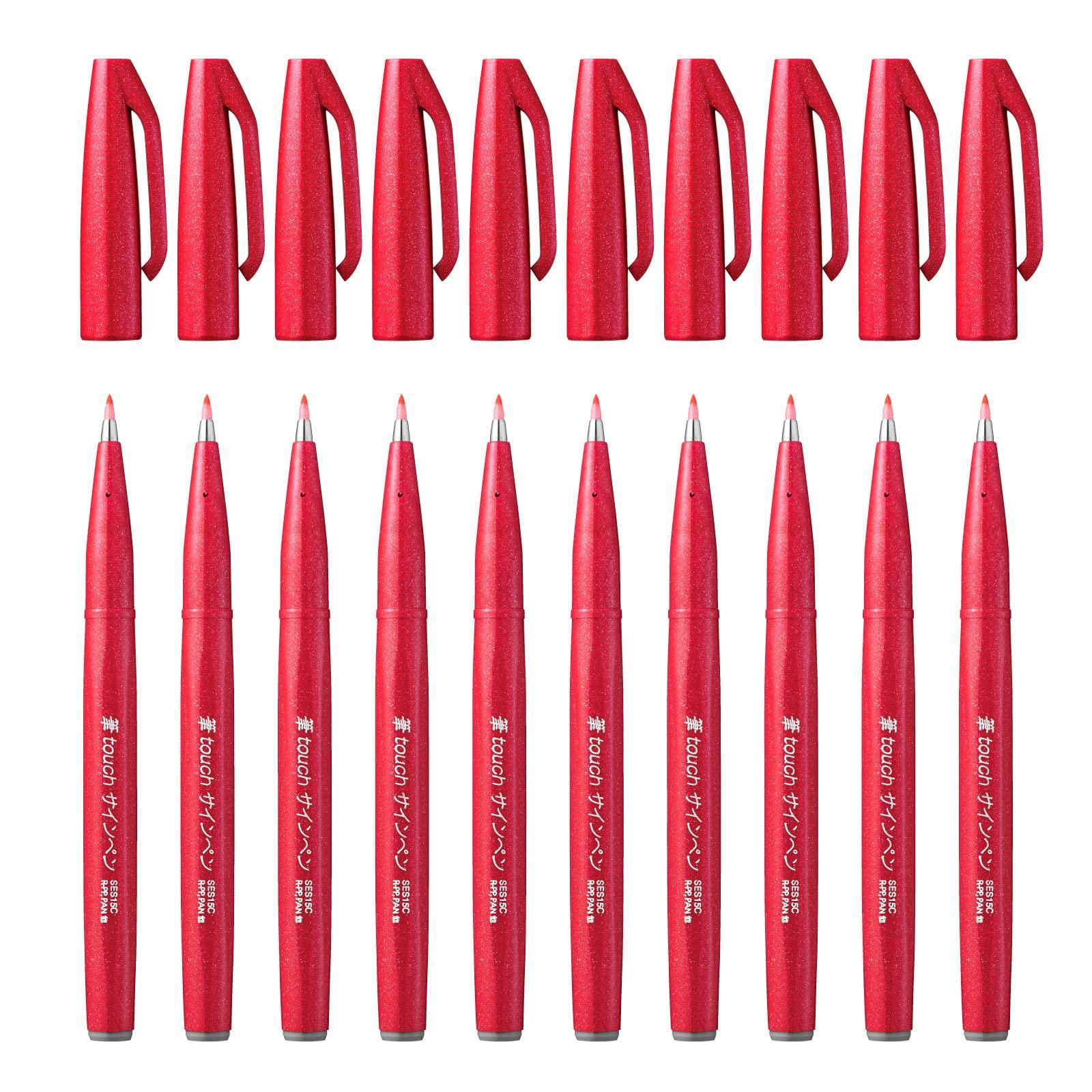 Pennarello brush rosso Pentel con punta flessibile ideale per lettering e disegno creativo
