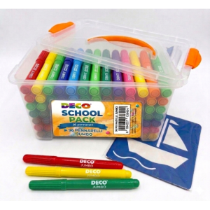 96 pennarelli jumbo+6 stencils schoolpack colori assortiti